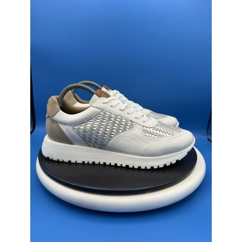 Lucky Brand Deva Womens 9.5M Woven White Silver Leather Sneakers Shoes NEW